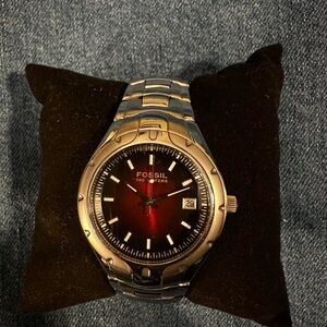 Fossil Silver and Red Watch